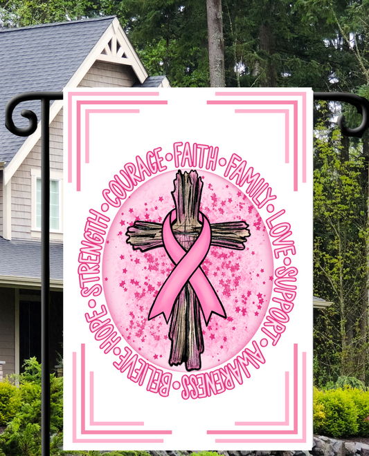 Faith, Hope, Family BREAST CANCER Design Garden Flag