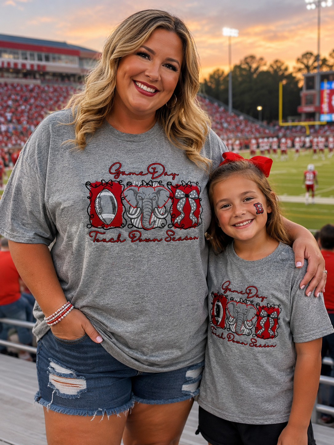 TOUCHDOWN SEASON/BAMA EMBROIDERED TEE OR TANK/ MOMMY AND ME SIZES