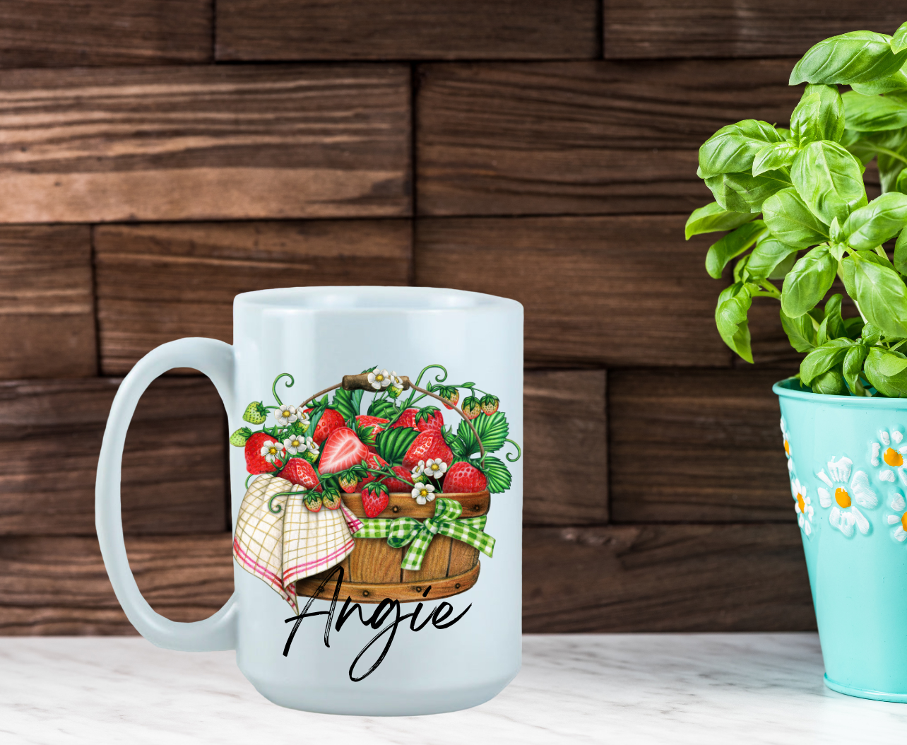 Personalized Strawberry Basket Coffee Mug