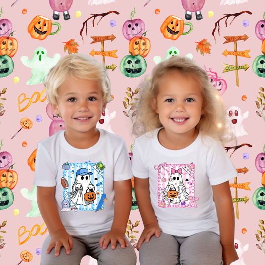 Halloween Kids, Halloween Ghost Pumpkin, Spooky Halloween Kids Shirt, Halloween Pumpkin Coquette Bow Design Halloween Shirt