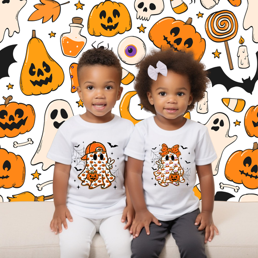 Halloween Ghost, Spooky Season, Halloween, Trendy, Bow, Hand Drawn, Pumpkin Cherries Design Halloween Shirt