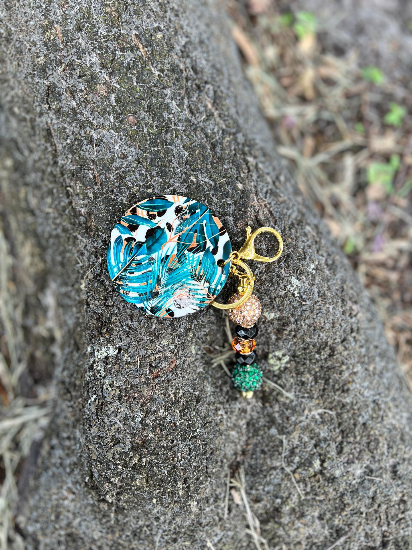 Bauble Bead Keychain With 3" Tropical Palms-Leopard Design