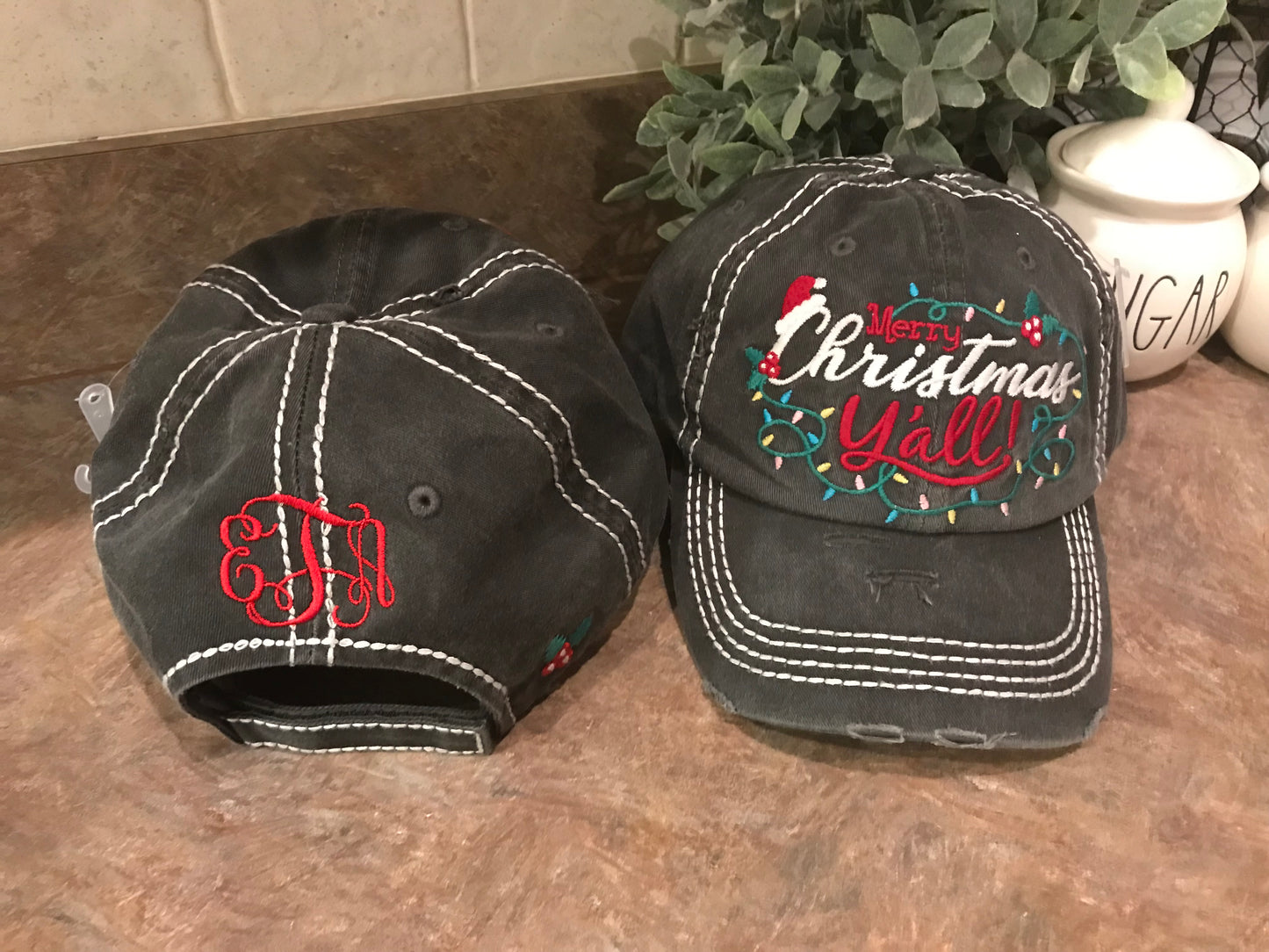 Distressed Merry Christmas Y'all Trucker Embroidered Hat