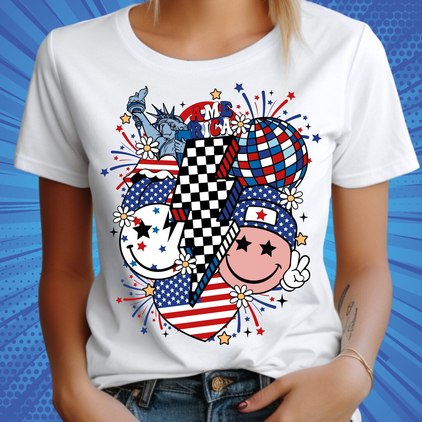 CELEBRATE AMERICA RETRO DESIGN/LADIES GRAPHIC TEE