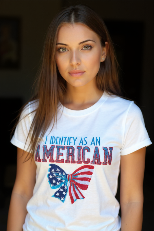 I Identify As An American Design Embroidery T-Shirt