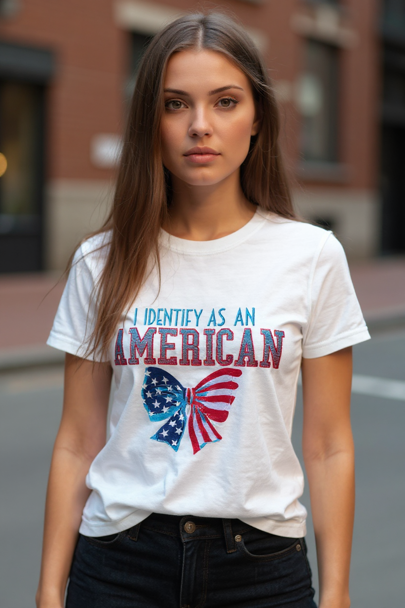 I Identify As An American Design Embroidery T-Shirt