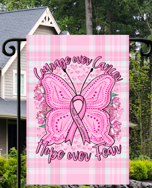 Hope Over Fear BREAST CANCER Design Garden Flag