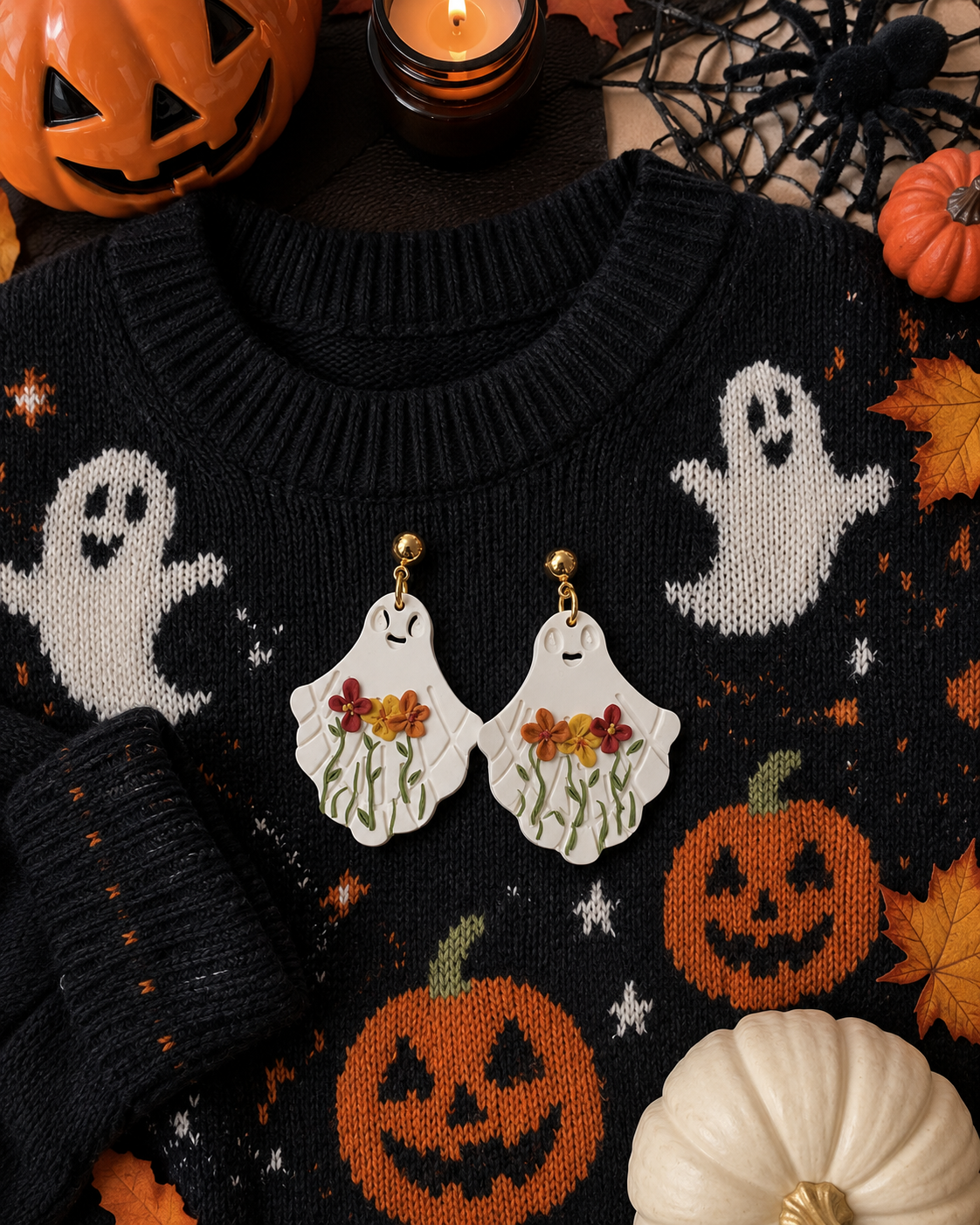 Ghost Garden Polymer Clay Earrings