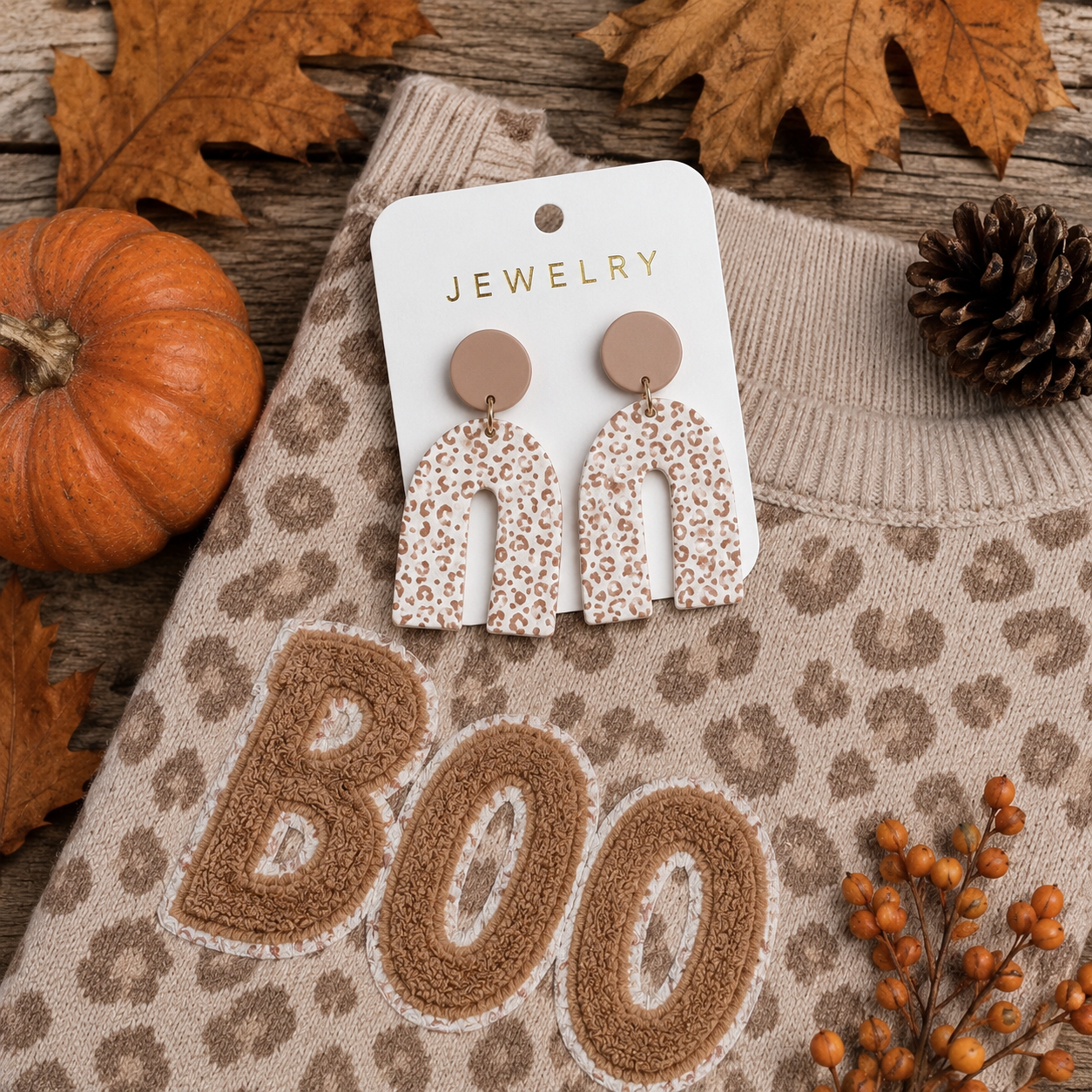 Neutral Leopard Arch Acrylic Earrings
