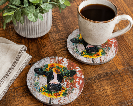 Sunflower Cow Coaster Set (Set of 2)