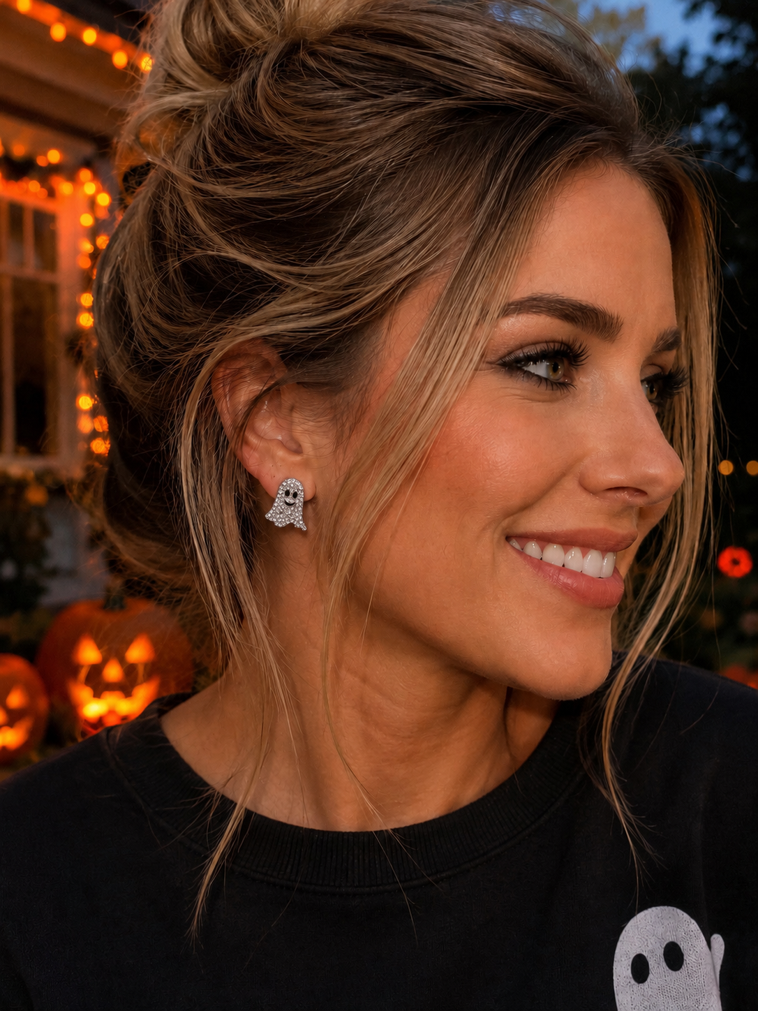 Sparkling Ghost Rhinestone Stud Earrings