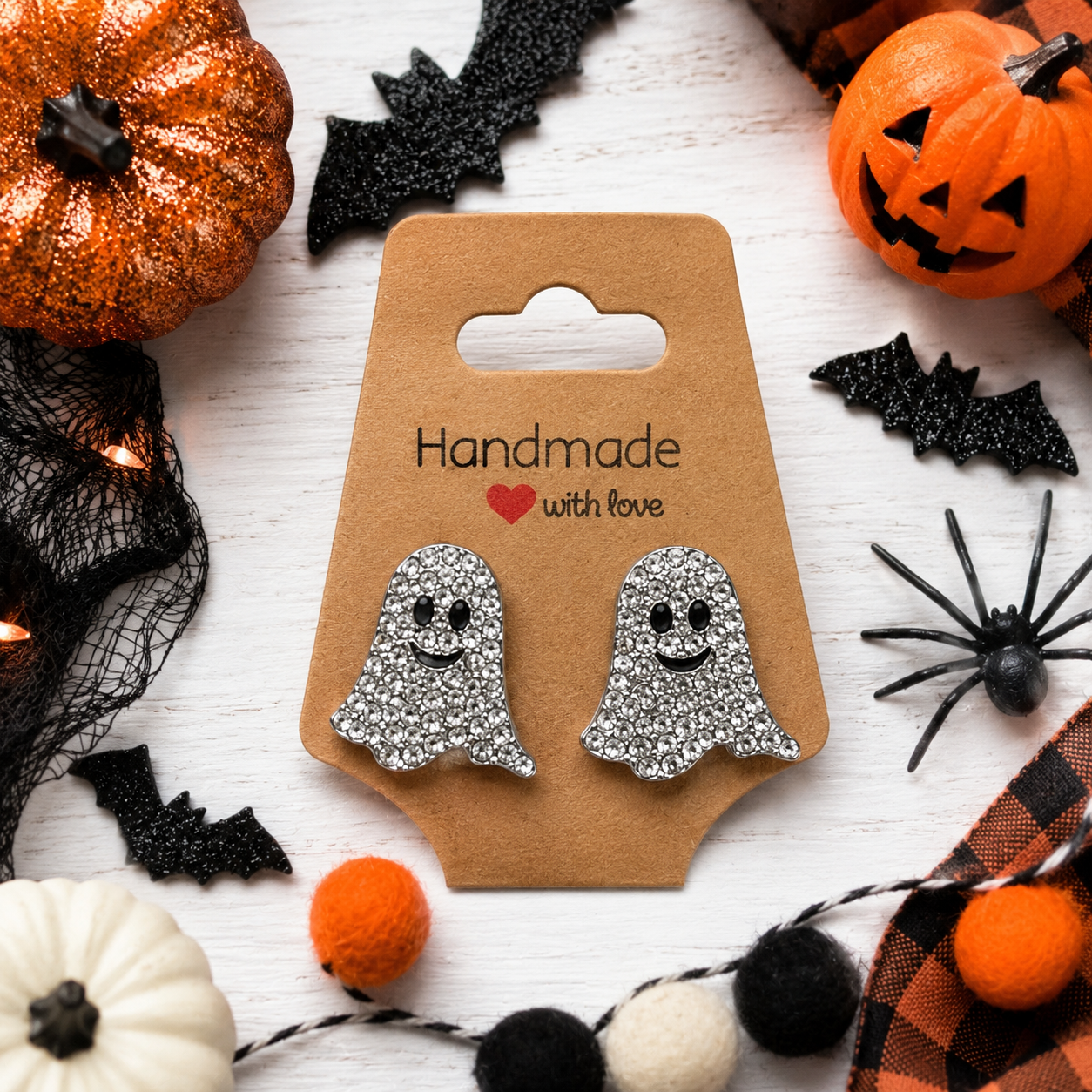 Sparkling Ghost Rhinestone Stud Earrings