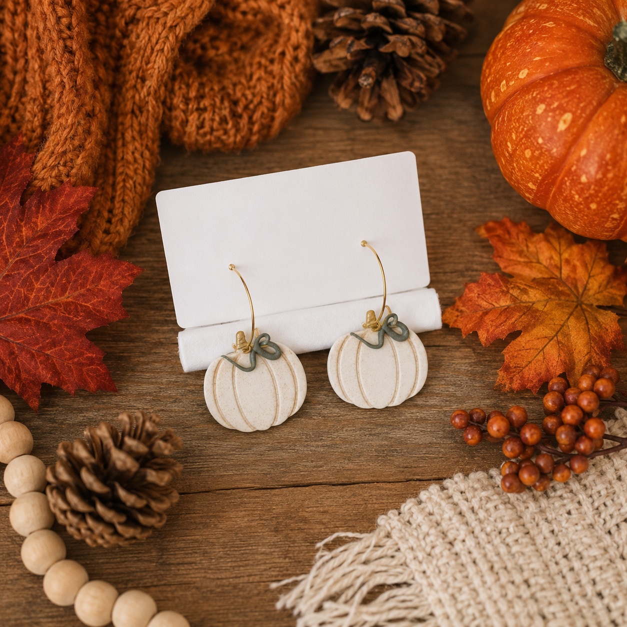 White Pumpkin Polymer Clay Earrings