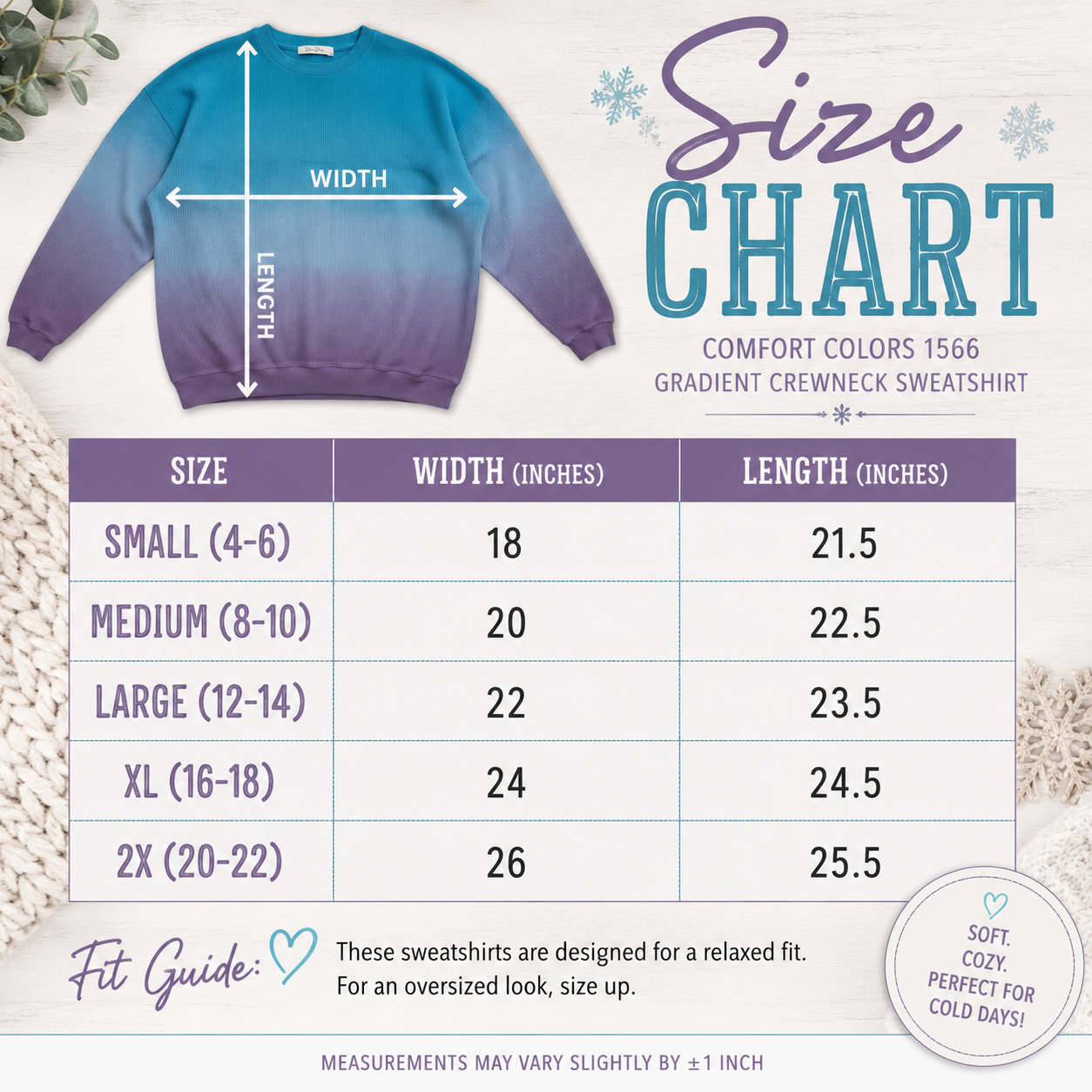 Feeling Frosty Sequin Embroidery Design Blue/Purple Ombre Luxury Corded Crew Sweatshirt