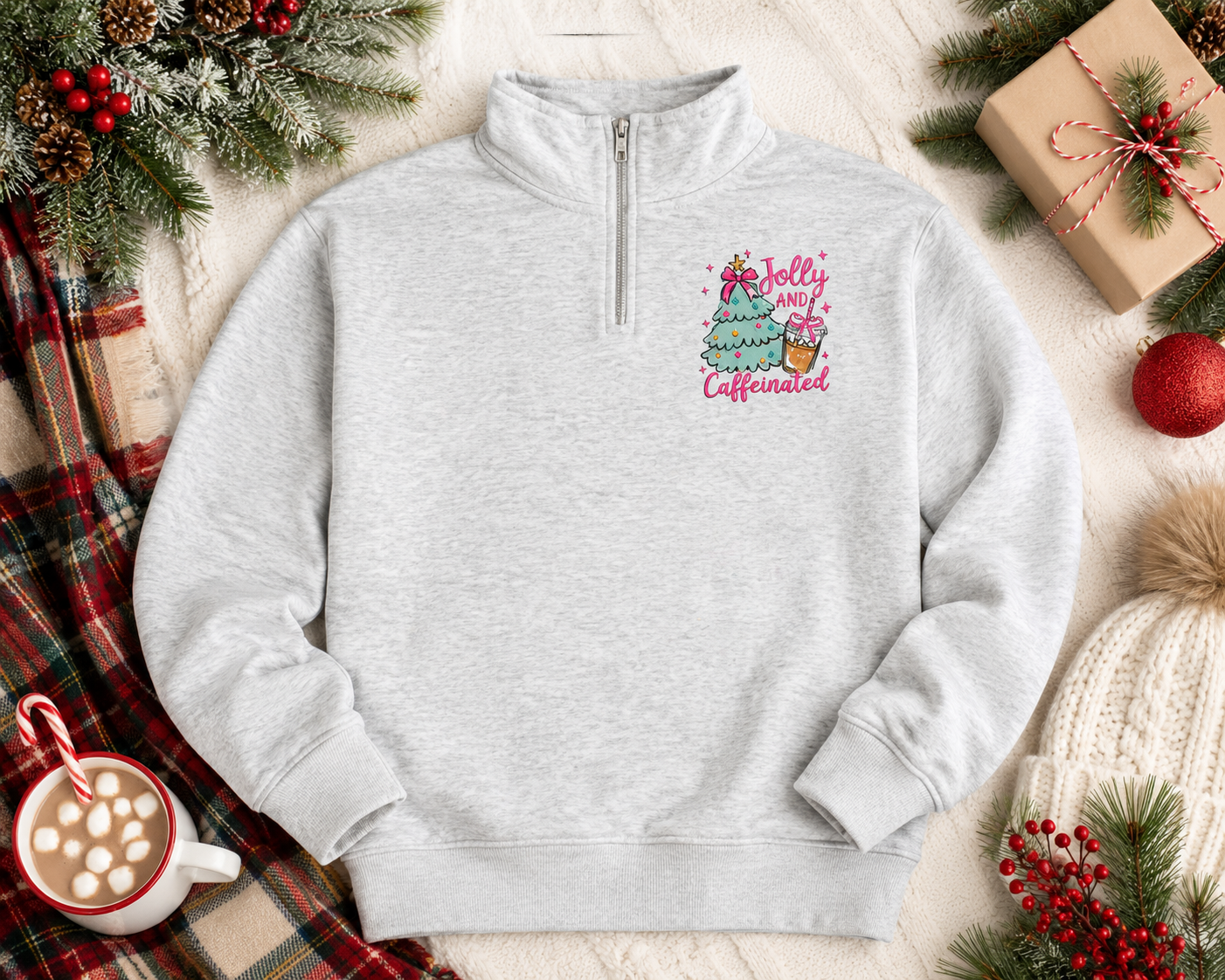 Jolly & Caffeinated Quarter-Zip Pullover