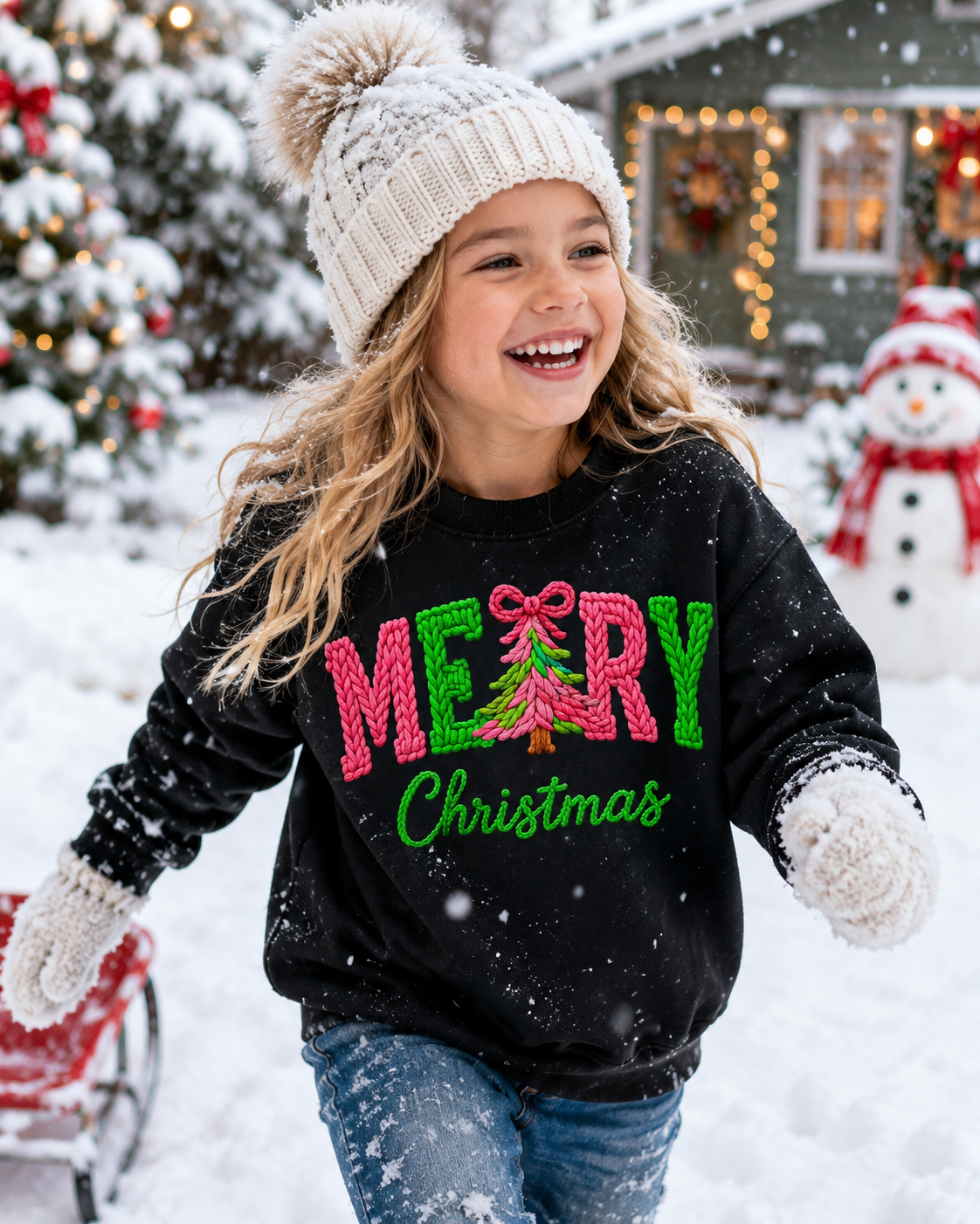 Merry Christmas Faux Crochet Sweatshirt