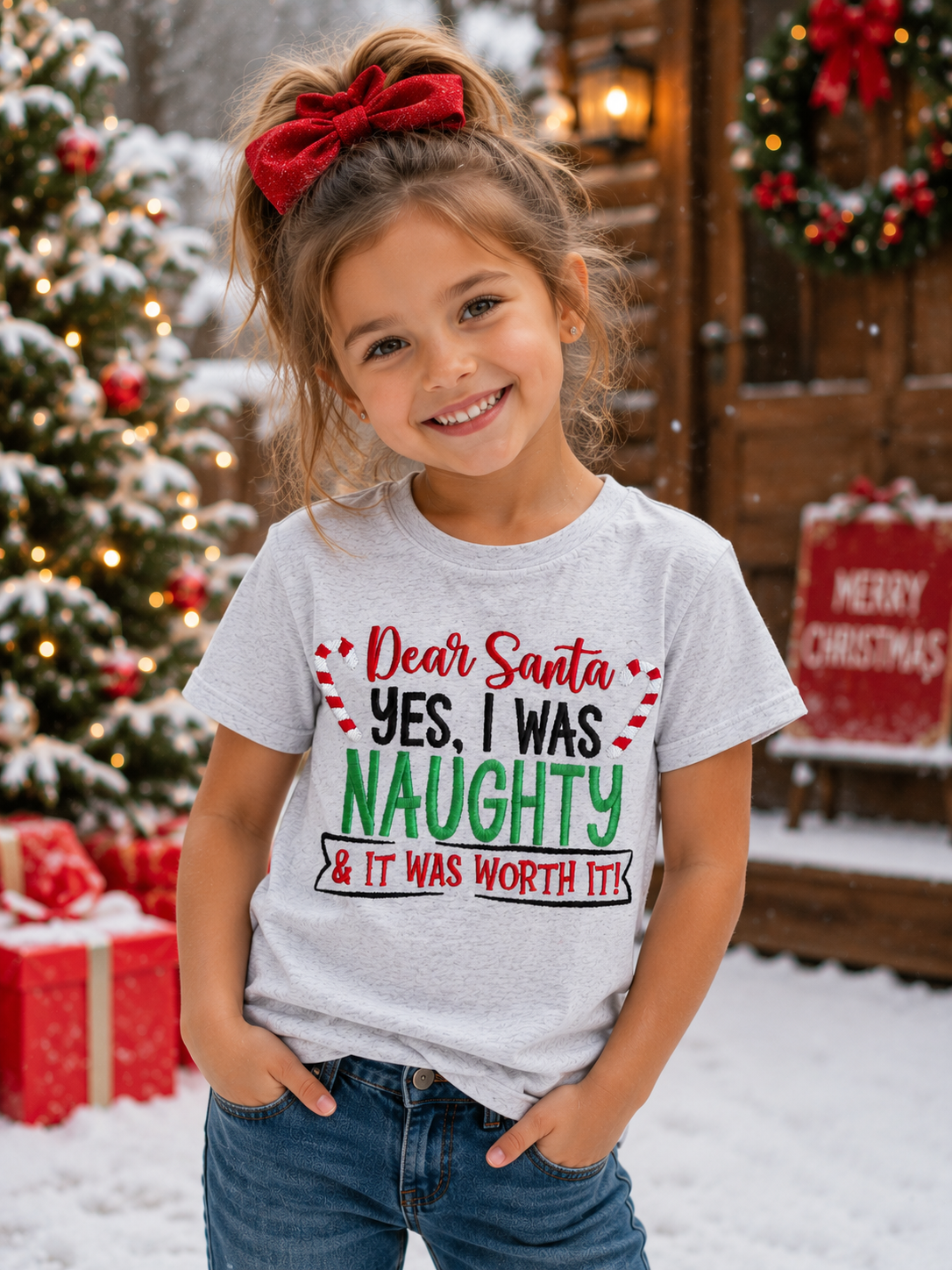 Naughty And Worth It Embroidered Design T-Shirt or Crewneck Sweatshirt