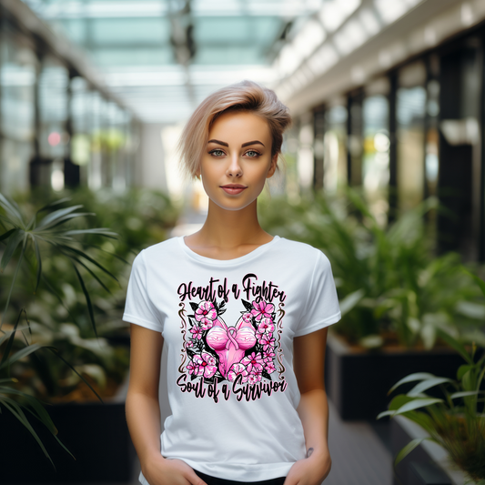 Heart of a Fighter-Soul of a Survivor Tshirt/ Crewneck Sweatshirt/BC Awareness
