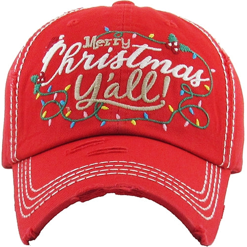 Distressed Merry Christmas Y'all Trucker Embroidered Hat