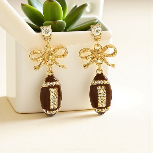 DANGLE RHINESTONE FOOTBALL EARRINGS
