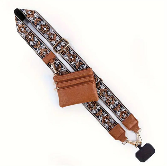Mobile Phone Crossbody, Adjustable, Lanyard/Brown
