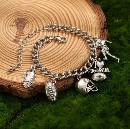 Vintage Football Charm Bracelet, Sports Fan Jewelry, Game Day Football Enthusiasts, Charm Bracelet