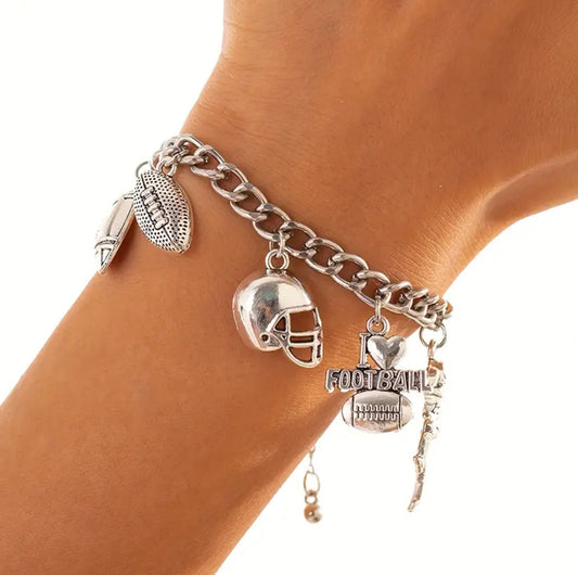 Vintage Football Charm Bracelet, Sports Fan Jewelry, Game Day Football Enthusiasts, Charm Bracelet