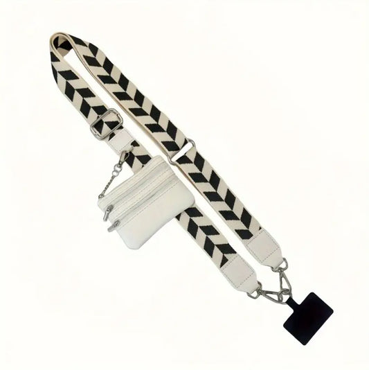 Mobile Phone Crossbody, Adjustable, Lanyard/Black & White