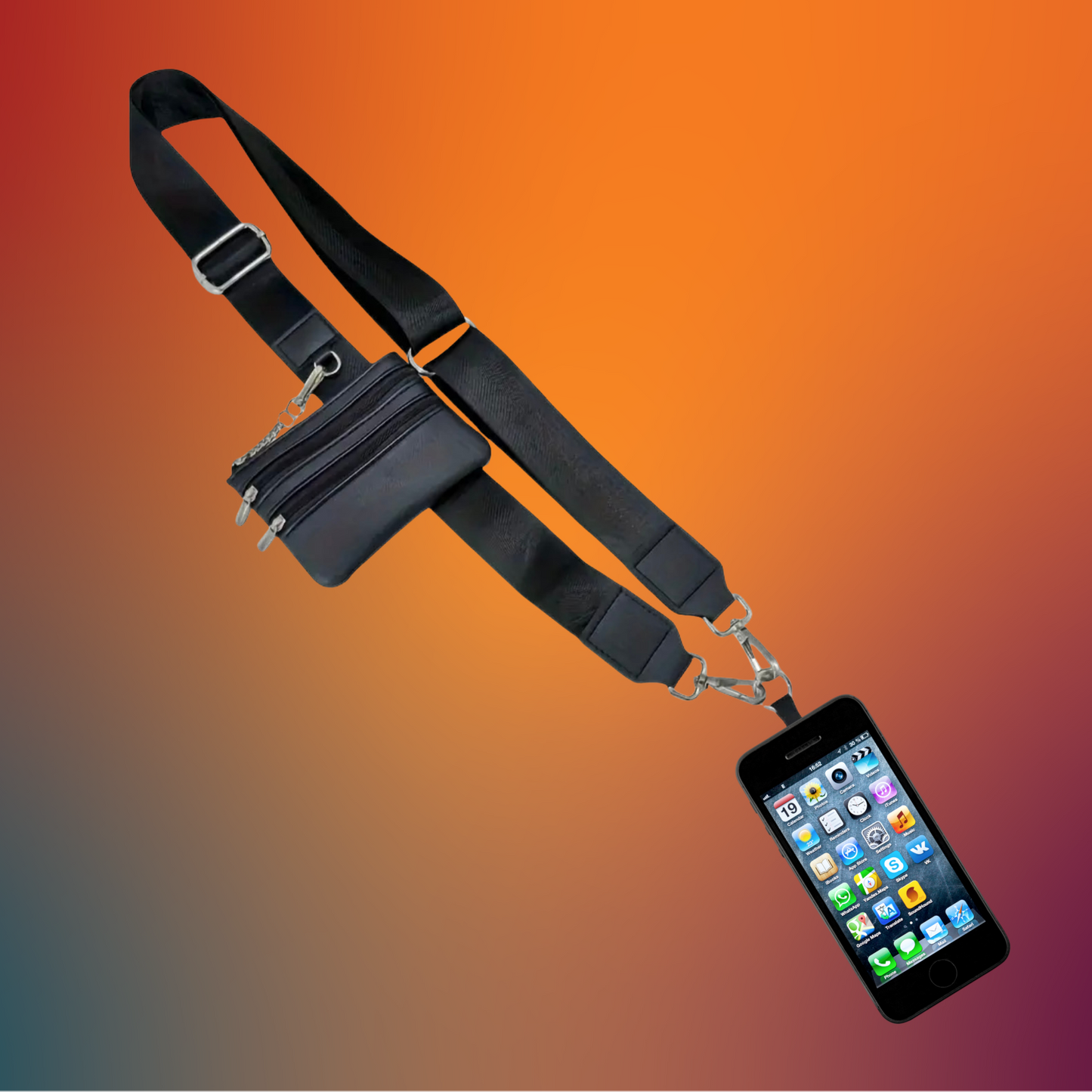 Mobile Phone Crossbody, Adjustable, Lanyard/Black