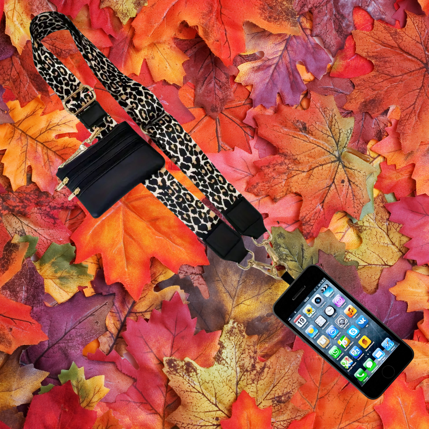 Mobile Phone Crossbody, Adjustable, Lanyard/Cheetah Print