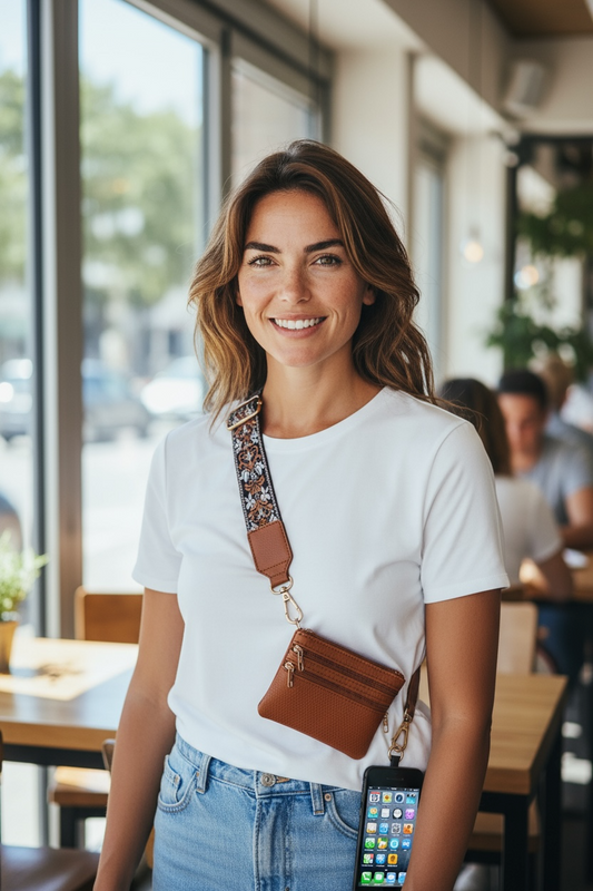 Mobile Phone Crossbody, Adjustable, Lanyard/Brown