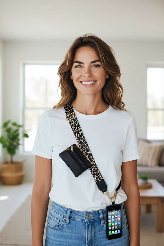 Mobile Phone Crossbody, Adjustable, Lanyard/Cheetah Print