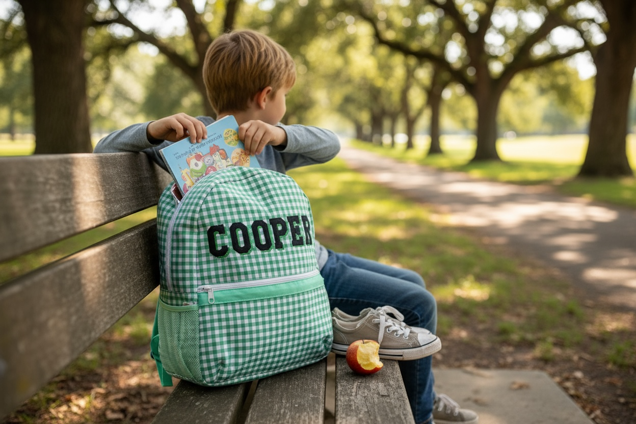 Green Gingham Backpack/Personalize it
