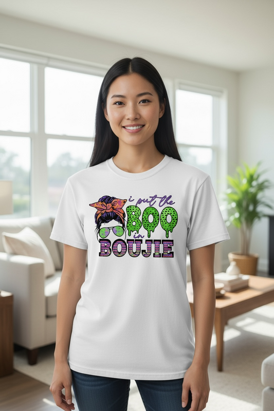 I PUT THE BOO IN BOUJIE LADIES GRAPHIC T-SHIRT