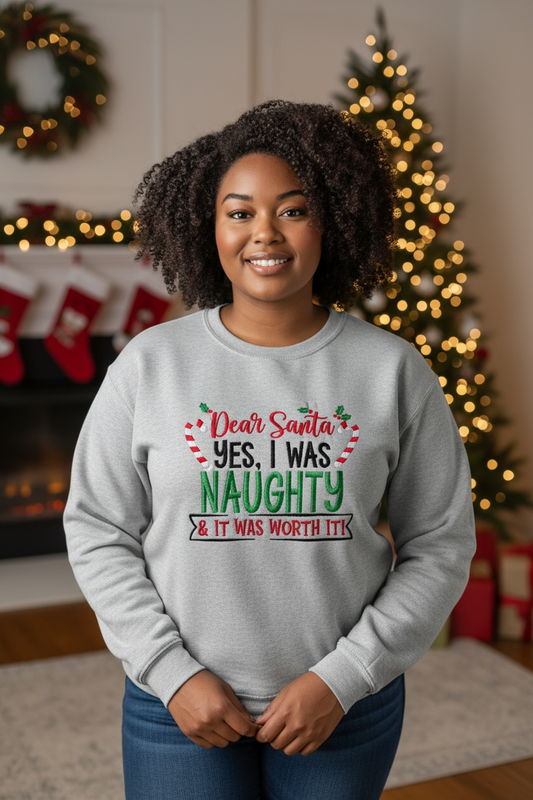 Naughty And Worth It Embroidered Design Crewneck Sweatshirt
