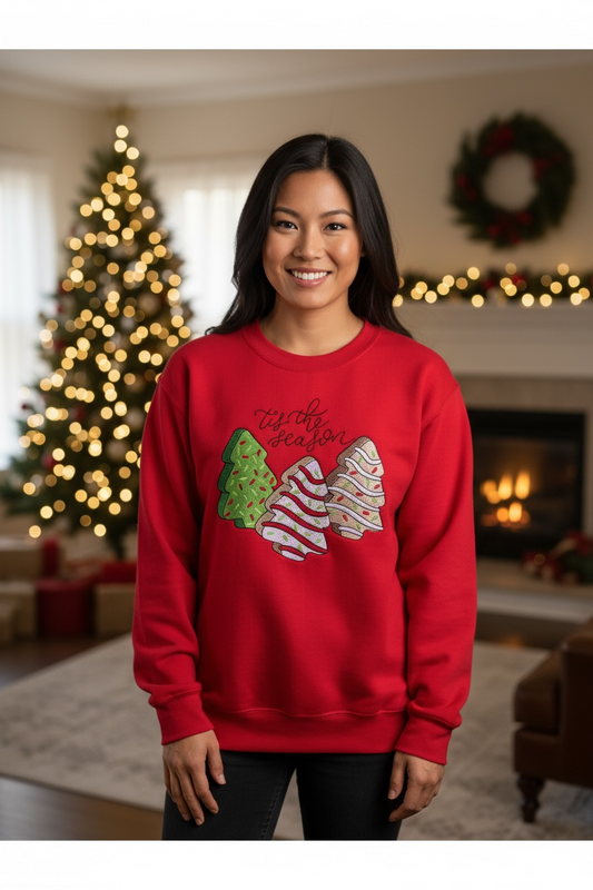 Tis The Season For Christmas Cakes Embroidered Design Crewneck Sweatshirt