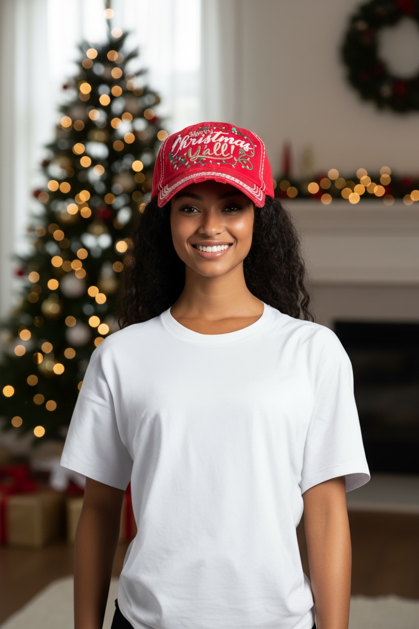 Distressed Merry Christmas Y'all Trucker Embroidered Hat