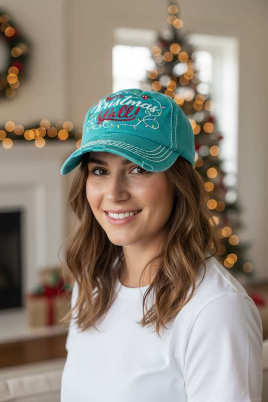 Distressed Merry Christmas Y'all Trucker Embroidered Hat