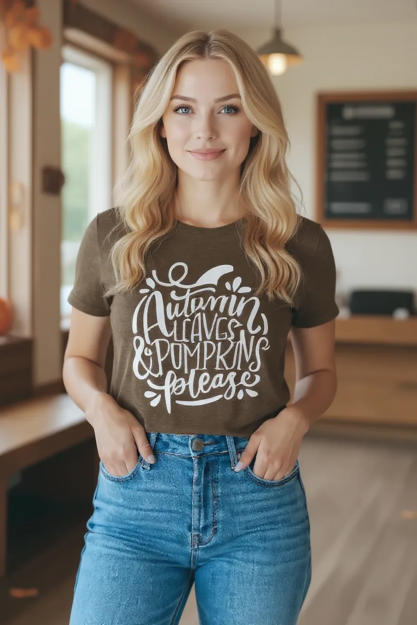 Autumn Leaves and Pumpkins Please T-Shirt