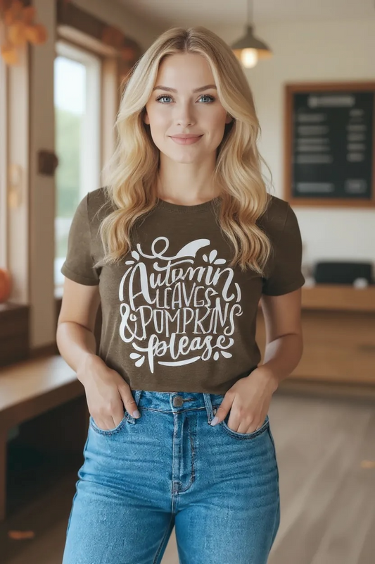 Autumn Leaves and Pumpkins Please T-Shirt