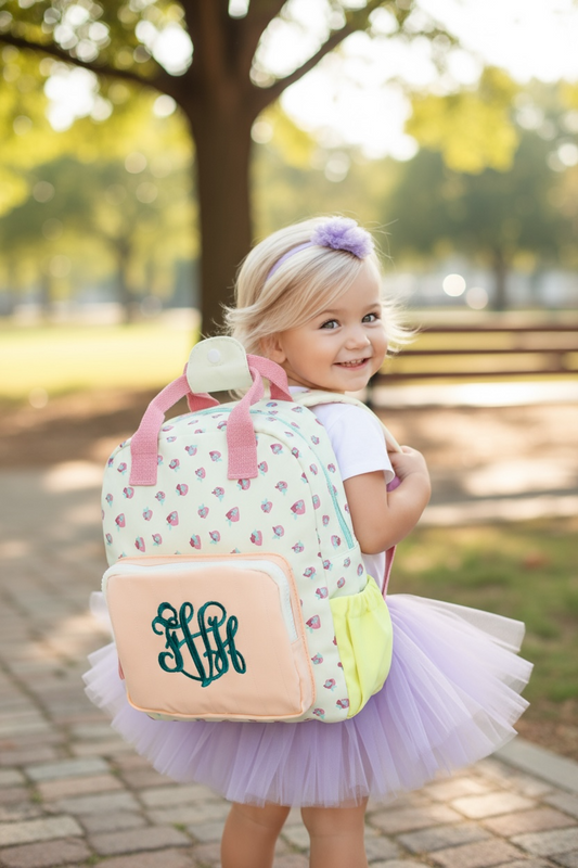 Strawberry Pattern with Color block Design Backpack