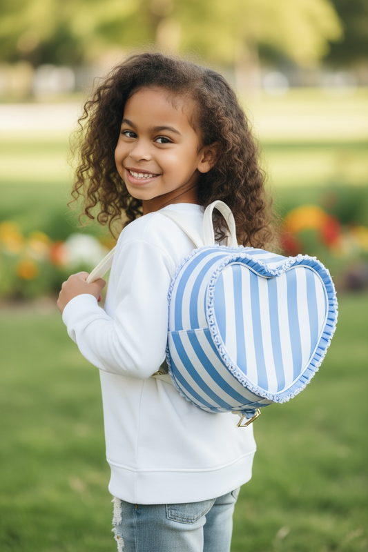 Personalized Blue Stripe Heart Shaped Backpack-Great Size!