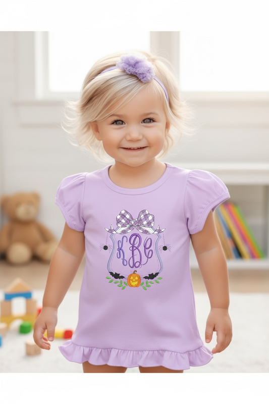 Halloween Monogram Frame Embroidery Kids Shirt