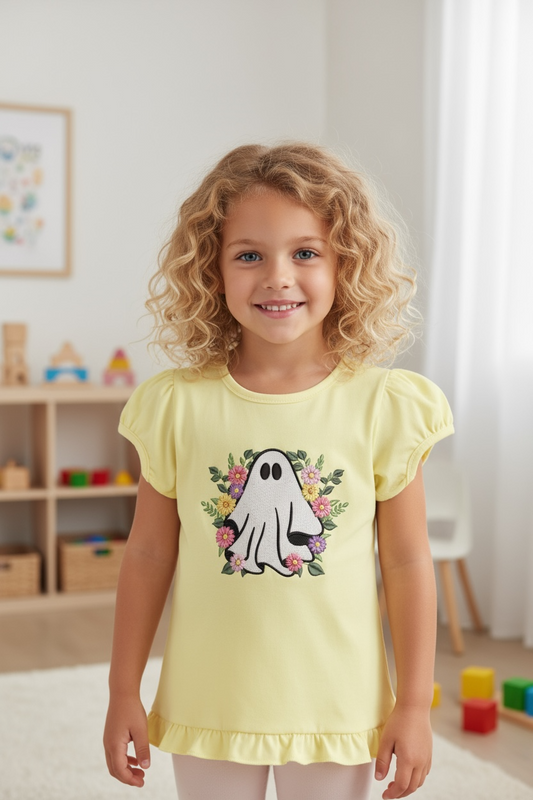 Floral Ghost Embroidery Kids Shirt