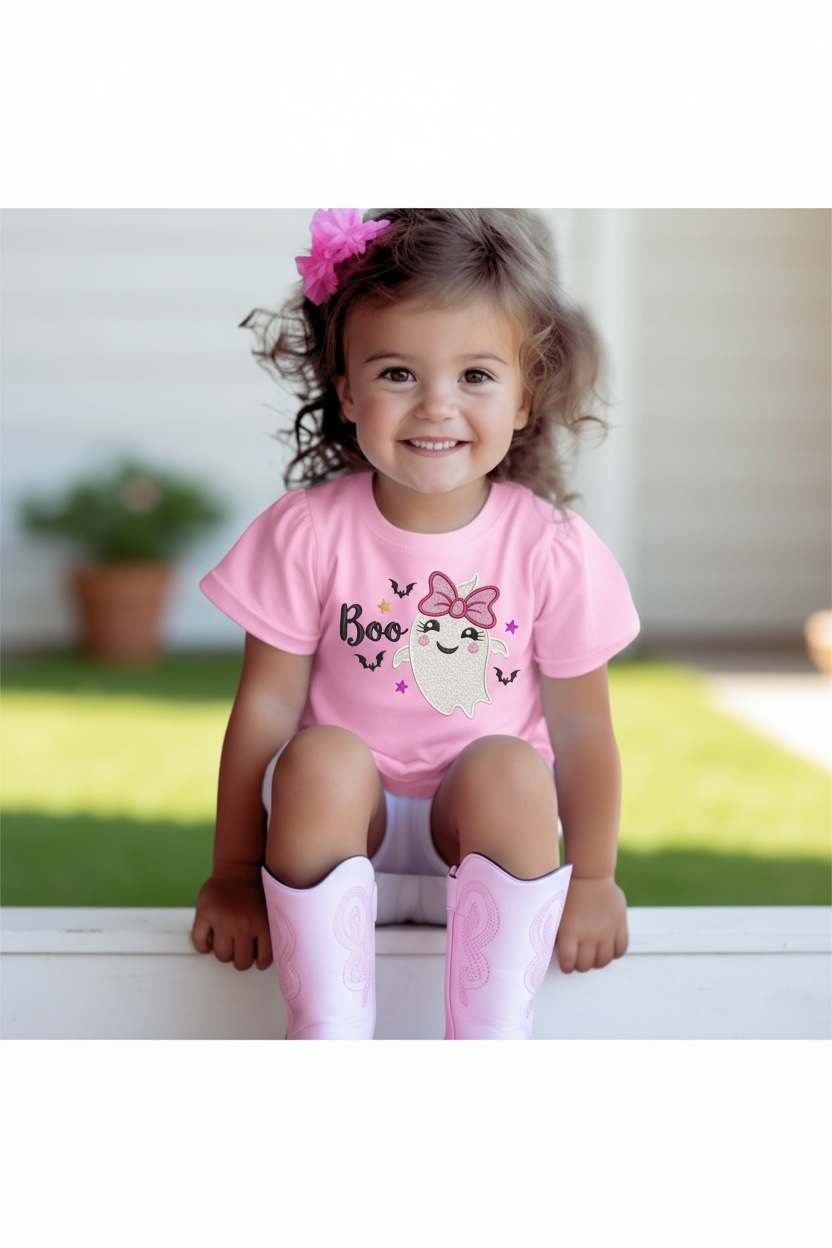 Boo Cute Ghost Embroidery Kids Shirt