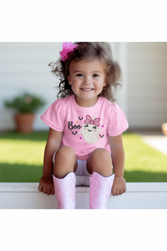 Boo Cute Ghost Embroidery Kids Shirt
