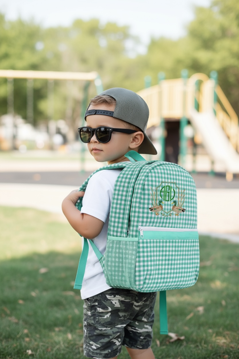 Green Gingham Backpack/Personalize it