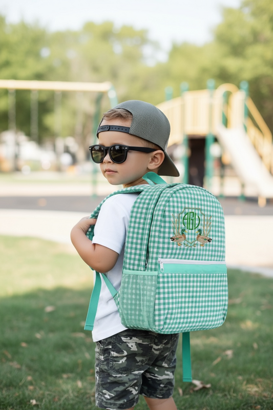 Green Gingham Backpack/Personalize it