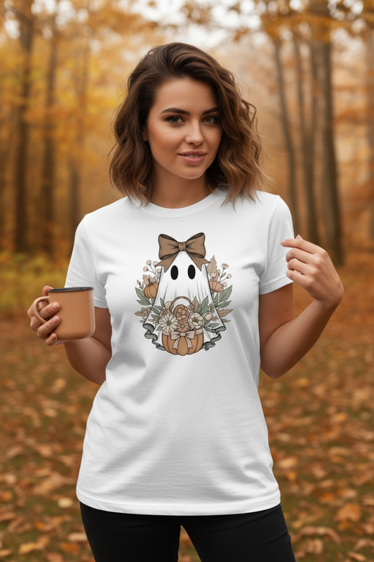 Floral Boho Ghost Design Graphic T-Shirt