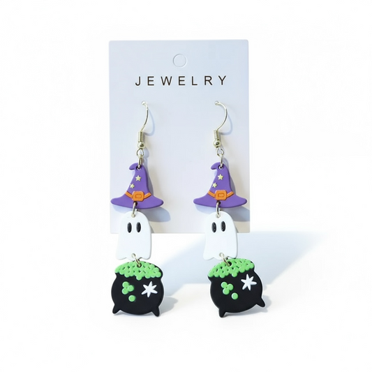 Cute Witch Hat, Ghost Dangle Earrings